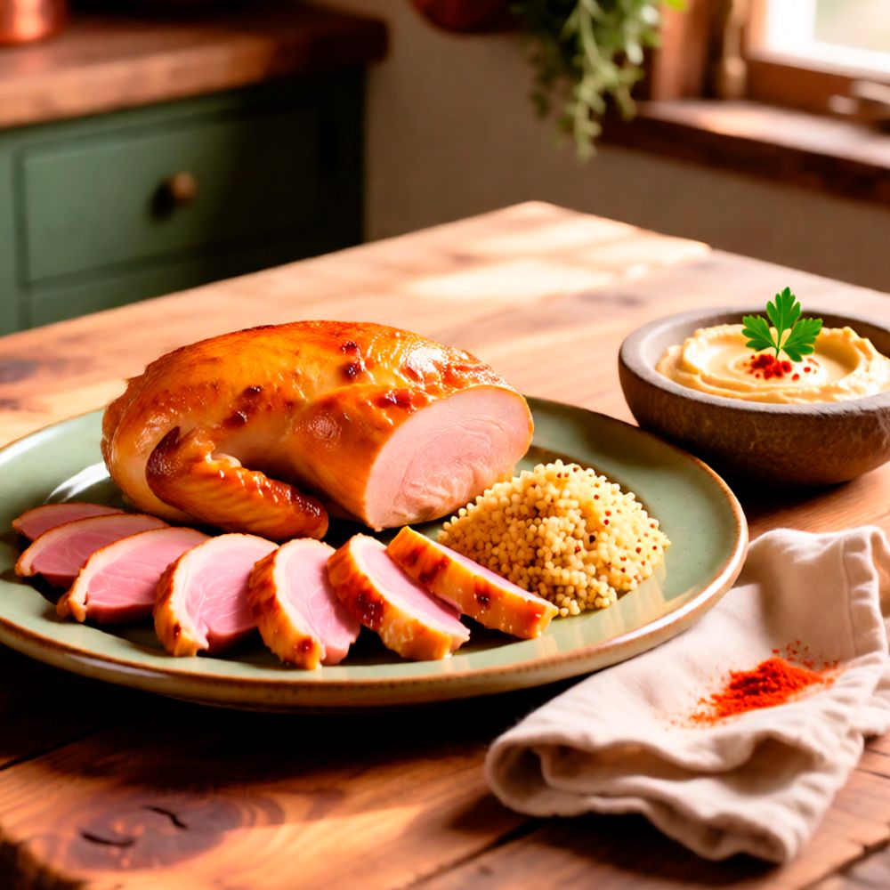 Рецепт тёплого салата с запечённой хурмой и хумусом